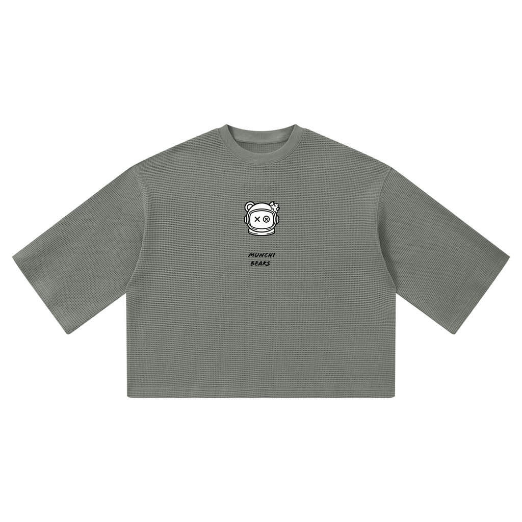 Munchi in Space Waffle Boxy Tee Pre-order Grey | Munchibears Space Club - Munchi Bears