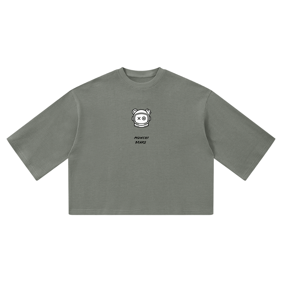 Munchi in Space Waffle Boxy Tee Pre-order Grey | Munchibears Space Club - Munchi Bears