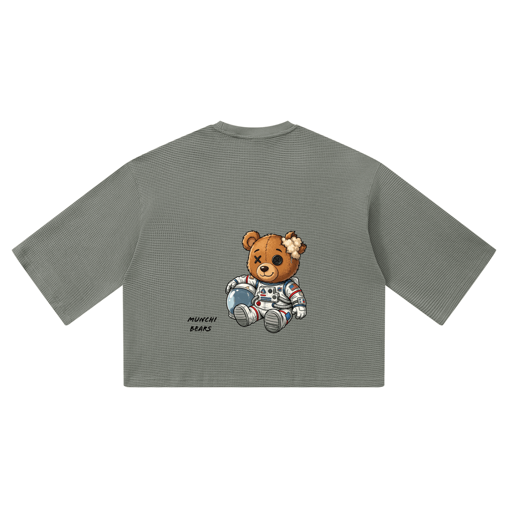 Munchi in Space Waffle Boxy Tee Pre-order Grey | Munchibears Space Club - Munchi Bears