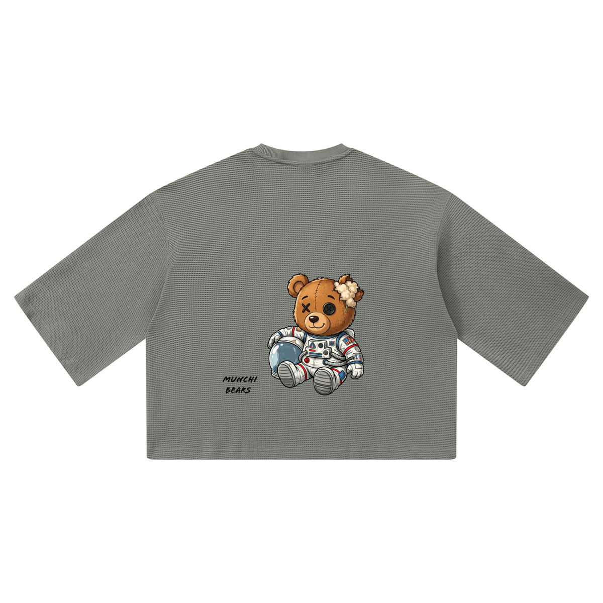 Munchi in Space Waffle Boxy Tee Pre-order Grey | Munchibears Space Club - Munchi Bears